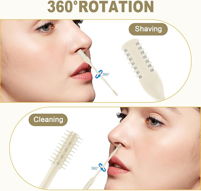 4 Pcs 2-in-1 Nose Hair Trimmer, Manual Double-Sided Nasal Hair Cutter, 360° Rotating Nostril Hair Remover Tool with Ear Picker, Portable Stainless Steel Nose Knife for Men Women(Beige)