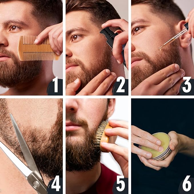 Lionmane Beard Care Gifts Kit for Men, Beard Mustache Grooming Kit-Beard Balm, Beard Wash, Beard Oil, Brush, Scissors, Birthday Anniversary Thanksgiving Gifts for Husband/Boyfriend/Dad/Him