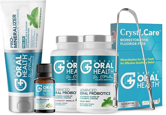 Dental Care Kit 6-in-1 Oral Hygiene Products for Adults: Oral Probiotics for Teeth & Gums, Nano Hydroxyapatite Toothpaste, Natural Breath Freshener Oil, Tooth Sensitivity Treatment & Tongue Scraper