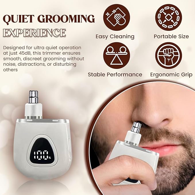 Nose Hair Trimmer for Men Women - Electric Nose Hair Clipper with Replaceable Stainless Steel Blade, Powerful Motor, Wet/Dry Use, Portable USB Rechargeable Design | White