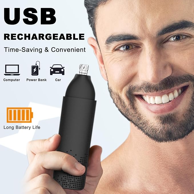 Nose and Ear Hair Trimmer for Men - Nose Hair Remover Razor for Ears Face - Painless Ear Remover Rechargeable Nasal Shaver Clipper Dual-Edge Blades for Women No Pull Trimming with Travel Lock