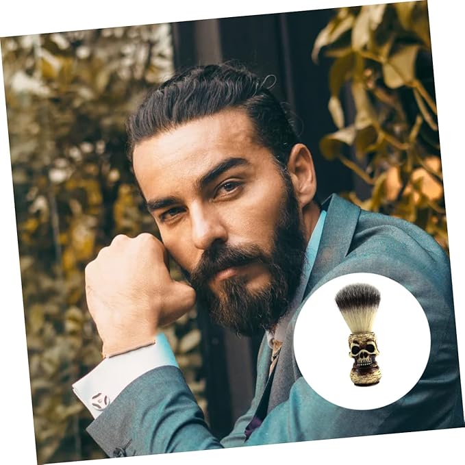 1Pc Skull Pattern Badger Hair Beard Brush for Men Portable Shaving Brush with Durable Handle Stylish Grooming Tool for Softening Beard and Easy Travel