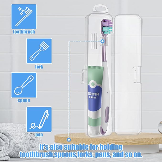 Jeffdad 2 Packs Travel Size Toothbrush Case, Plastic Toothbrush Travel Holder for Manual Toothbrushes, Transparent Containers for Toothbrush Covers and Toothpaste Storage