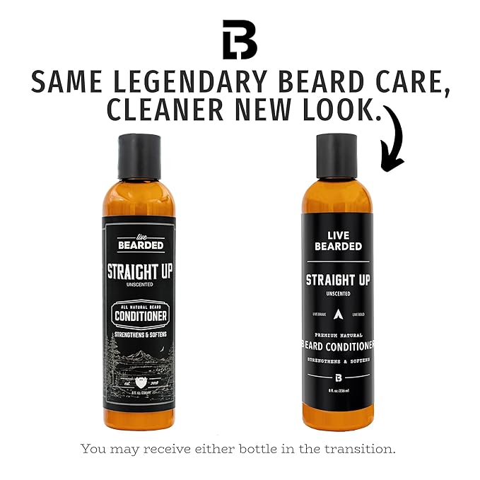 Live Bearded Beard Conditioner, 8 fl oz - Strengthens and Softens Facial Hair - Made in the USA - All-Natural Ingredients with Biotin, Caffeine | Straight Up Unscented - Fragrance-Free