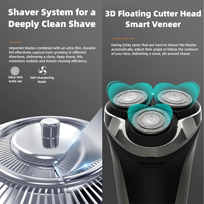 Electric Razor for Men - 4D Rotary Shaver with Pop-up Trimmer, IPX6 Waterproof Wet & Dry Mens Face Shaver, 1-Hour Fast Charge, LED Display, Cordless Grooming Kit for Travel & Home