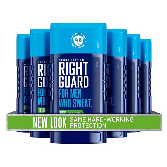Right Guard Sport Fresh Scent Antiperspirant & Deodorant Invisible Solid - 4-in-1 Deodorant For Men, Blocks Sweat, 48-Hour Odor Protection, Quick-Drying, & Long-Lasting, 2.6 oz (6 Pack)