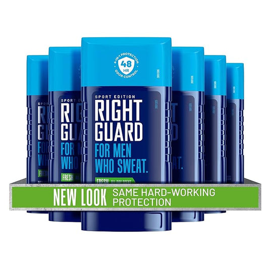Right Guard Sport Fresh Scent Antiperspirant & Deodorant Invisible Solid - 4-in-1 Deodorant For Men, Blocks Sweat, 48-Hour Odor Protection, Quick-Drying, & Long-Lasting, 2.6 oz (6 Pack)