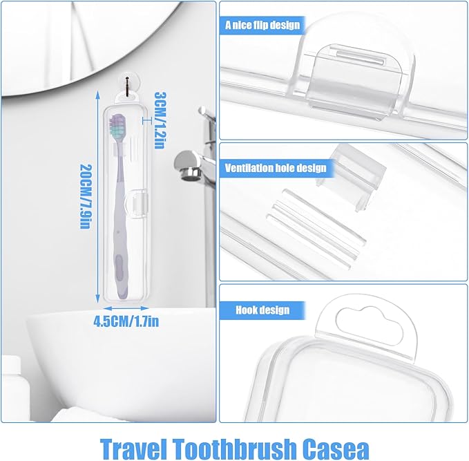 Jeffdad 2 Packs Travel Size Toothbrush Case, Plastic Toothbrush Travel Holder for Manual Toothbrushes, Transparent Containers for Toothbrush Covers and Toothpaste Storage