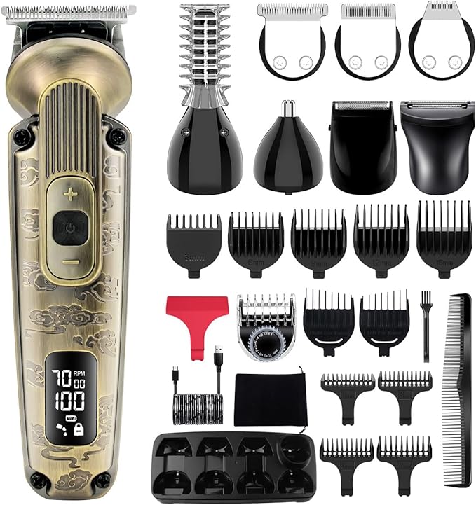 Hatteker Beard Trimmer Mustache Trimmer for Men 8 in 1 Adjustable Speed Hair Clipper T-Blade Electic Razor Shavers Cordless Mens Gift Grooming Kit with Face Nose Body (Bronze)