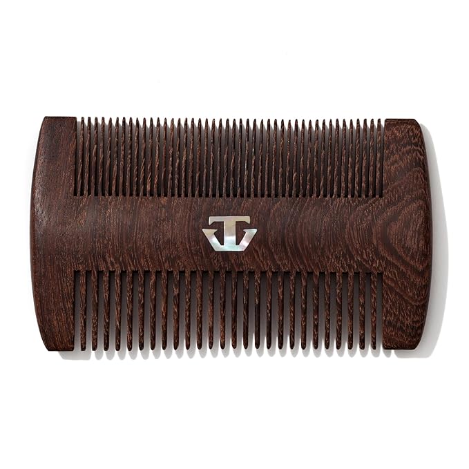 Sandalwood Beard Comb for Men with Mother of Pearl Inlay, Premium Grooming Wood & Wooden Comb for Beard and Mustache