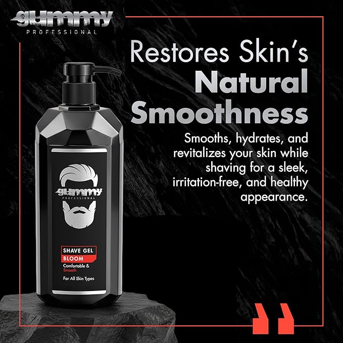 Gummy Professional Bloom Shave Gel with Pump – Clear Unscented Formula for Precision Razor Glide and Smooth Shaves – Transparent Fragrance Free Grooming for All Skin Types – 33.81 fl oz / 1000 ml