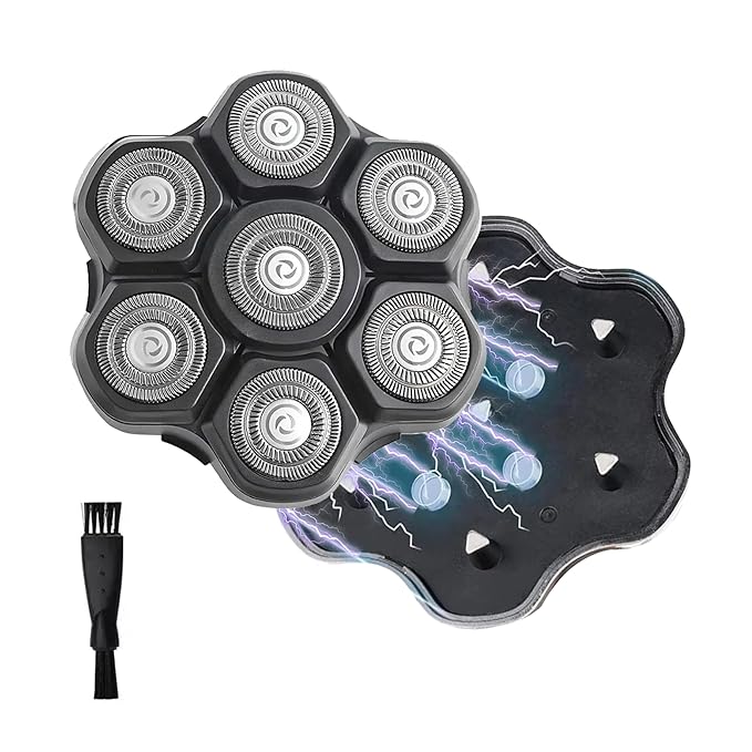 7 Blades Magnetic Head Shaver Replacement Heads Double Ring Waterproof Rotary Razor Blades for Bald Men Compatible with Freebird wyklaus shpavver (Black)
