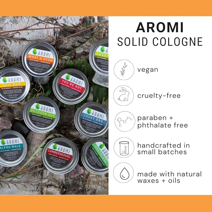 Aromi Solid Cologne | Aromatic, Woodsy Men's Fragrance, Mandarin, Mint, and Suede Scent, Vegan, Cruelty-free, Gift for Him, Stocking Stuffer, Travel, (Sexy Man)