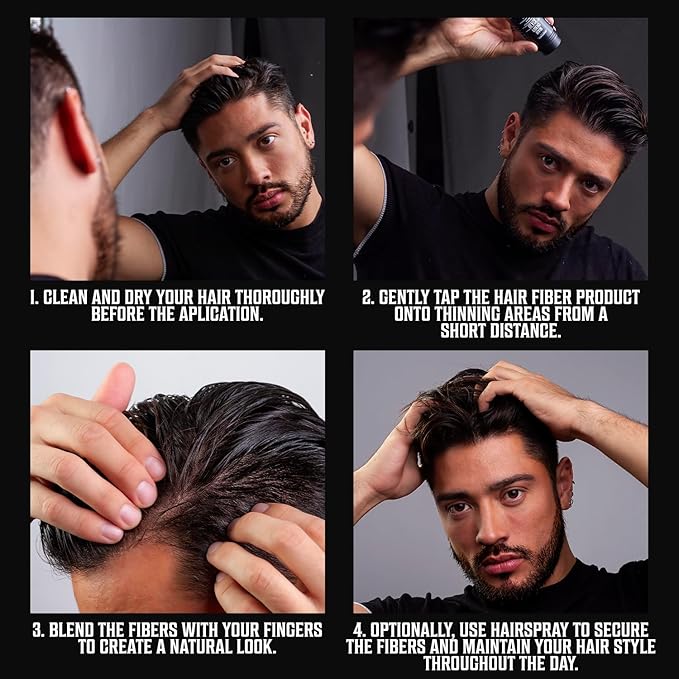 Viking Revolution Black Hair Fibers for Thinning Hair Men - Thick Fiber for Bald Spot Cover Up - Hair Building Fibers with Kerating and Biotin - Hair Fiber for Men for Thicker and Fuller Look (0.52oz)