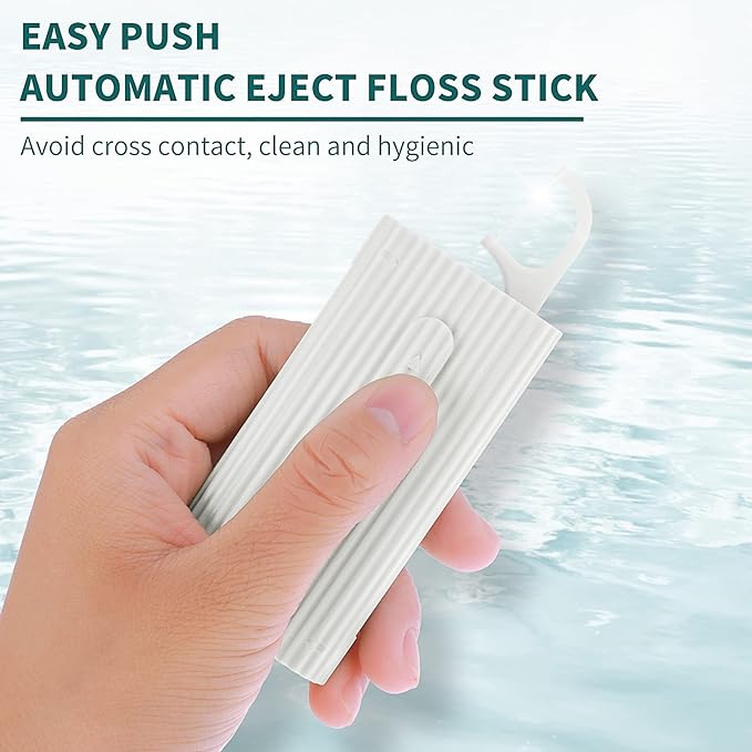 WLLHYF Portable Dental Floss Case Automatic Dental Floss Pick Organizer Case Travel Flosser Dispenser Storage Case Refillable Holder Boxes with 10 Floss Picks for Teeth Cleaning (White)