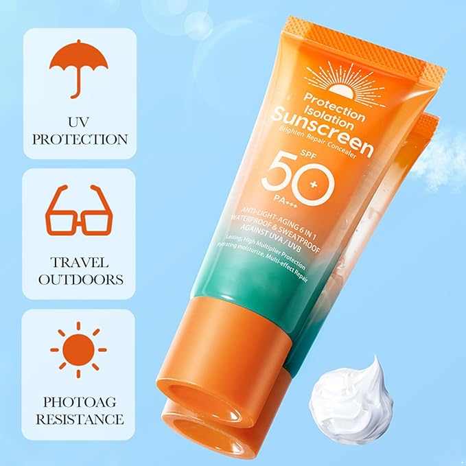 50g Lightweight Sunscreen for Face and Body Hydrating Sun Cream with UVA UVB Protection Non Sticky Formula for All Day Use Orange One Size