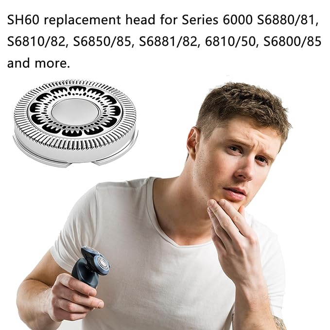 SH60 Replacement Head Series 6000 Compatible with Philips Norelco 6000 Replacement Heads Blades Shaver Razors for Philips Norelco Series 6000 Replacement Heads, for S6880/81 S6810/82 S6850/85, 6 Pack