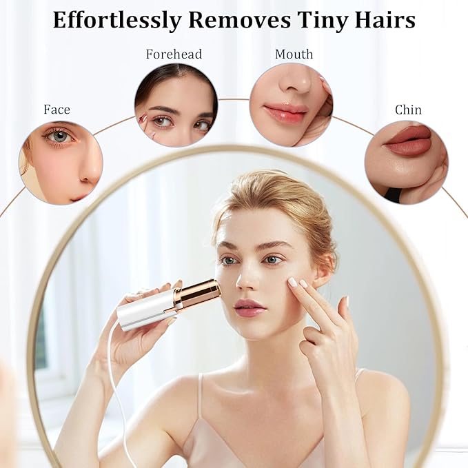 Facial Hair Removal for Women, Electric Painless Rechargeable Facial Hair Remover for Face, Lip, Chin with 2 x Replacement Heads