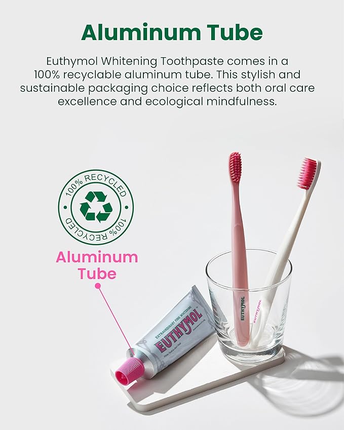 EUTHYMOL Whitening Toothpaste (3.7fl oz) - Stain Removal in 2 Weeks, Long-Lasting Freshness for Sensitive Gum & Teeth. Bad Breath, Cavity Prevention. Recyclable Aluminum Tube