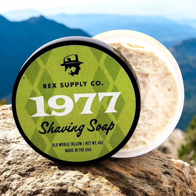 Rex Supply Co. 1977 Old World Tallow Shaving Soap – Vetiver, Patchouli, Rose &, Tobacco - Premium Traditional Shaving Soap for a Rich Lather, Superior Glide & Skin Hydration