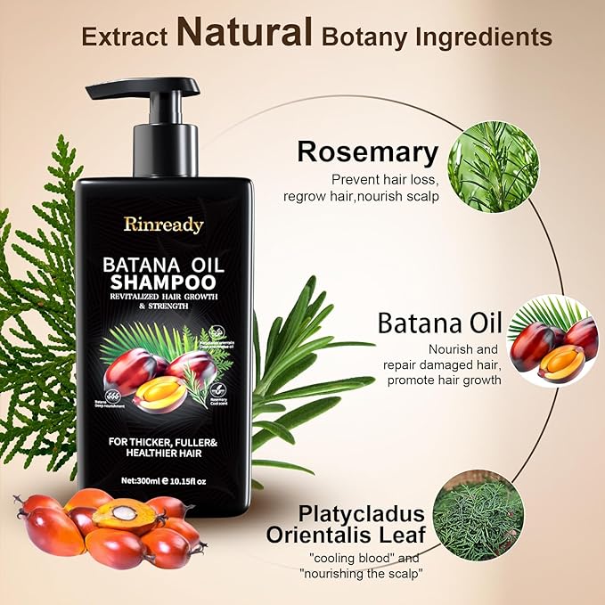 2 Packs Batana Oil & Rosemary Shampoo for Hair Growth, Hair Treatment for Thinning Hair, Anti Hair Loss Care, Strengthens Roots, Sulfate Free for Women & Men 10.15 fl oz