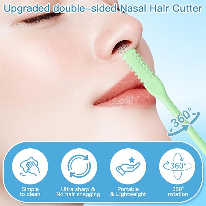 15Pcs 2-in-1 Mint Green Nasal Hair Cutter for Men Nose Trimmer for Women Gift for Christmas 360° Rotating with Cleaning Brush,Nasal Hair Remover for Womens Unisex Nose Hair Cutter for Travel