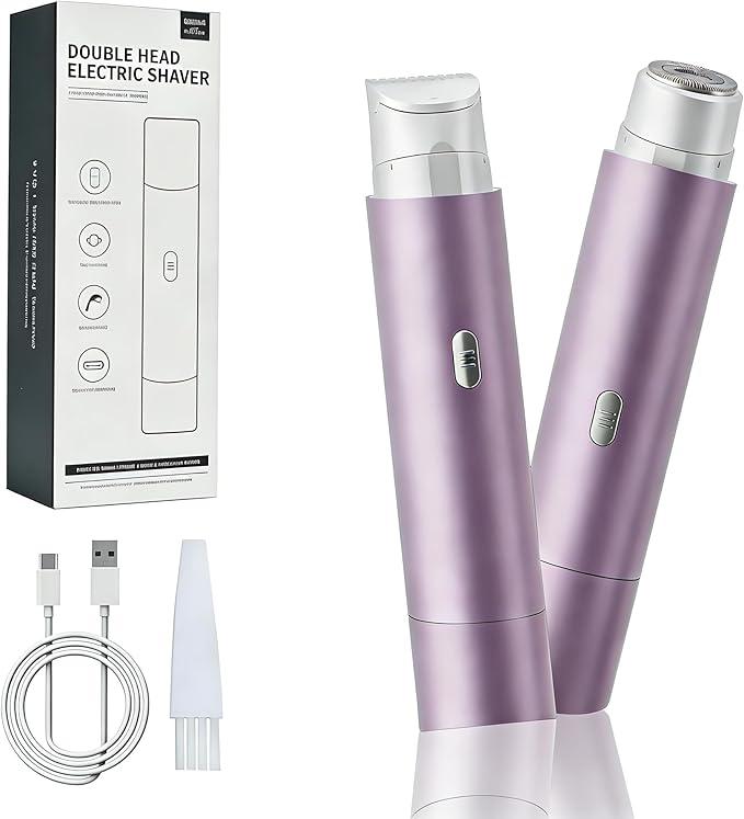 Electric Razors for Women 2 in 1 Women's Bikini Trimmer Body Hair Remover, Dual Head Rechargeable Women Shaver for Face Legs Underarms Pubic Hair, Waterproof Painless, Travel Gifts for Her