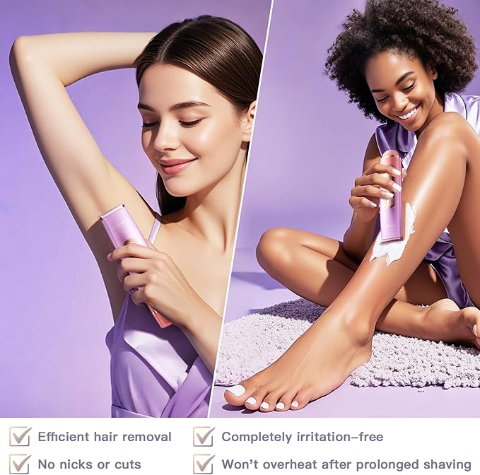 Bikini Trimmer for Women, Electric Razors with Dual Heads, Rechargeable Pubic Hair Trimmer with IPX7 Waterproof, Painless Pro Shaver for Underarm Leg Arm Body Face Private Area（DuskyRose）