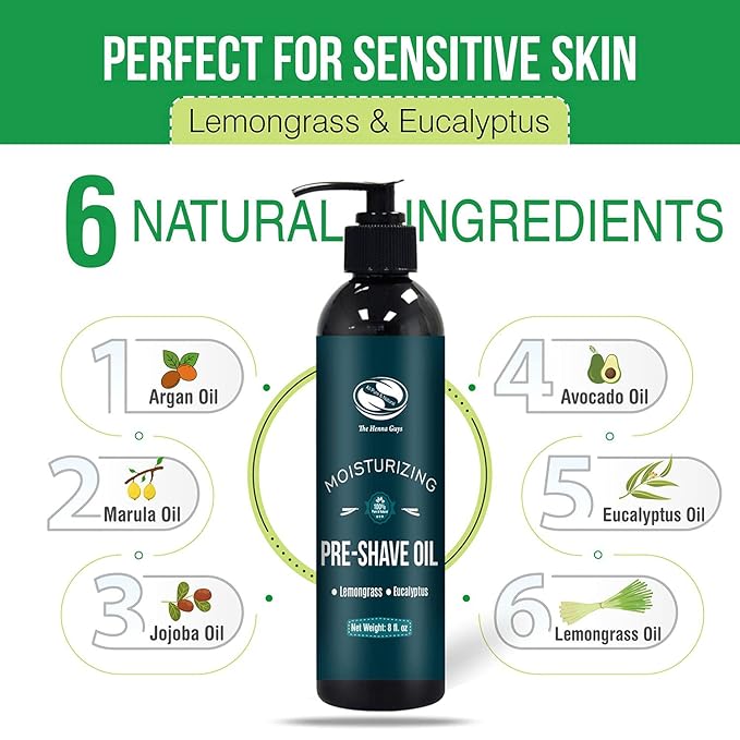8 fl. Oz, Pre Shave Oil for Men, Excellent Shaving oil for Men with Sensitive Skin, Prepares for a burns free Shave, Works with Straight or Safety Razor (Lemongrass & Eucalyptus)