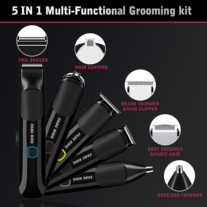 FADEKING Beard Trimmer for Men, Professional Hair Trimmer, Waterproof Electric Beard Trimmer Razor for Nose, Body, Face & Mustache, Cordless Hair Clippers, Grooming Gifts for Men (Red)
