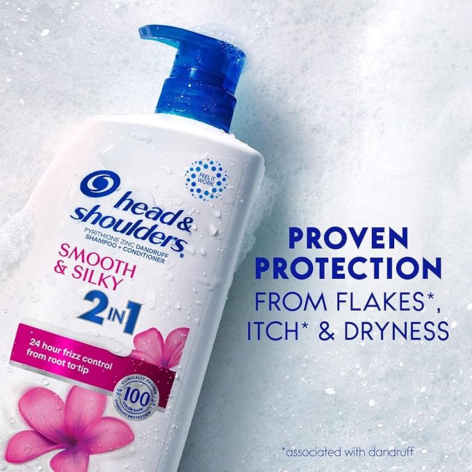 Head & Shoulders Anti-Dandruff Shampoo and Conditioner, Smooth & Silky 2-in-1 Twin Pack, 1% Pyrithione Zinc, Shampoo for Women, Healthy Frizz-Free Hair, 31.4 fl oz Each