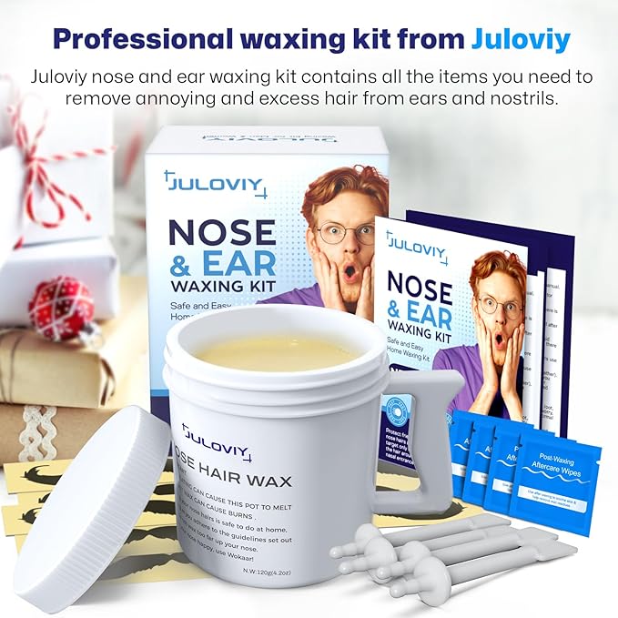 Nose Wax Kit, 120 g Wax, 30 Applicators,Nostril and Ears Hair Removal Kit for Men & Women,Includes 15 Balm Wipes and Mustache Guards etc. Lasts up to 6 Weeks