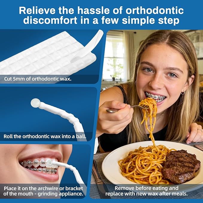 VINSULLA Orthodontic Wax for Braces - 500 Precut Dental Wax Dots Braces Wax Strips,Safe for Kids & Adults,Wax for Dental Brackets & Aligners 10Pack