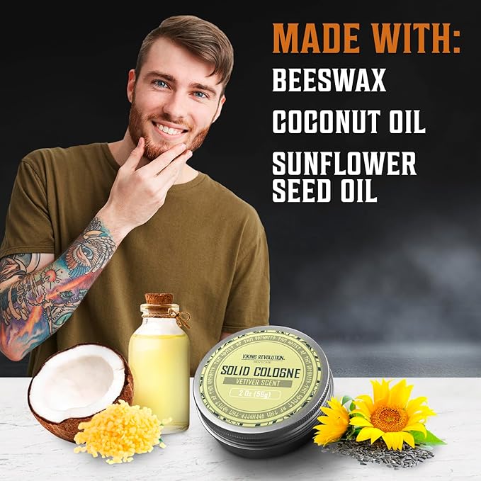 Viking Revolution Vetiver Mens Solid Cologne Men 2 Oz - Men Solid Perfume with Vetiver Cologne for Men - Balm Cologne for Mens Cologne Balm Travel Cologne Wax (1 pack, Vetiver)