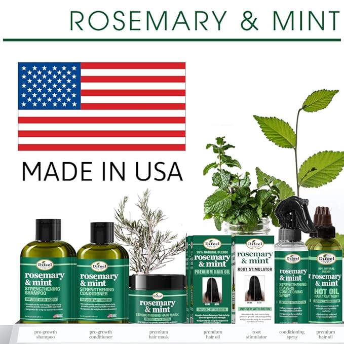 Difeel Rosemary and Mint Strengthening Leave-In Conditioning Spray with Biotin Bonus Size 8 oz. - Made with Natural Mint & Rosemary Oil for Hair Growth