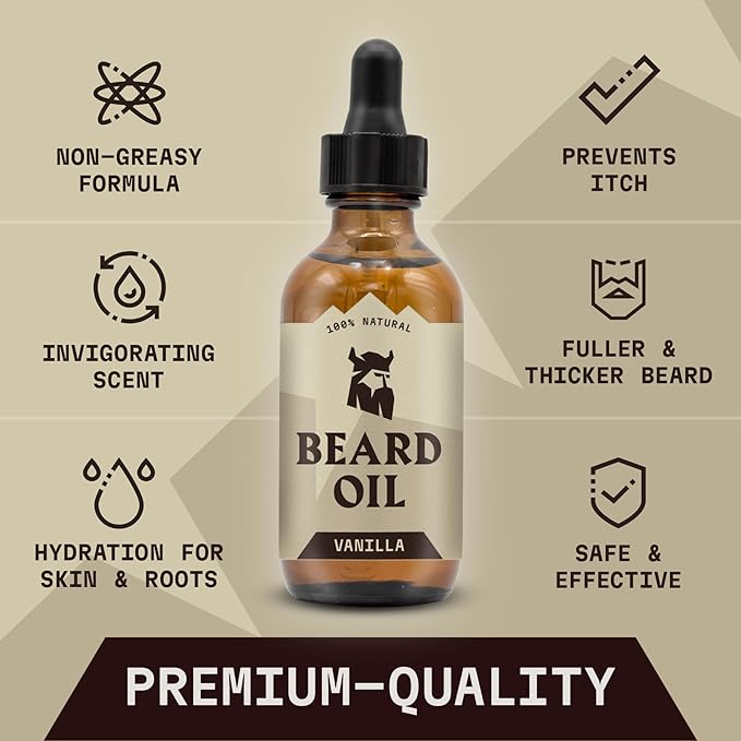 Striking Viking Beard Oil for Men - 2 Fl Oz, Pack of 3, Vanilla - Nourishing Jojoba, Almond & Argan Oil Blend - Fuller Beard Growth - Itch & Flake-Fighting Tea Tree
