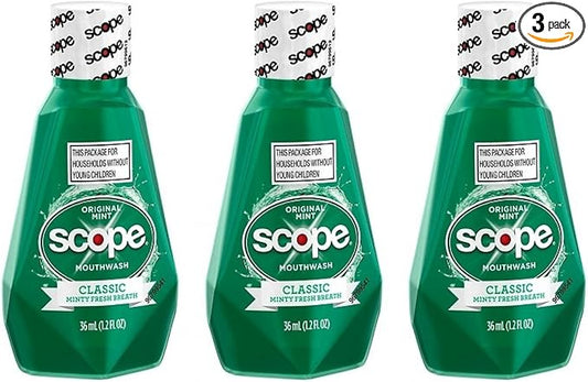 Scope Mouthwash Classic Original Mint 1.2 Oz Travel Size Pack of 3)