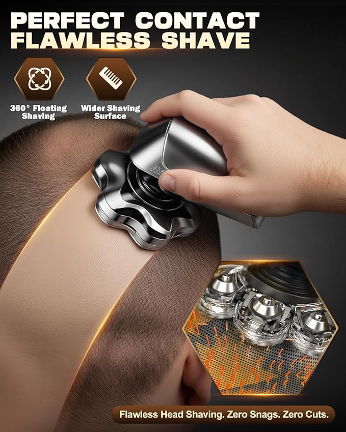 Head Shaver for Bald Men, 7D Upgraded Magnetic Detachable Blades, Wet & Dry IPX7 Waterproof Electric Razor, Fast Smooth Bald Shaving for Head & Face, 5-in-1 Grooming Kit