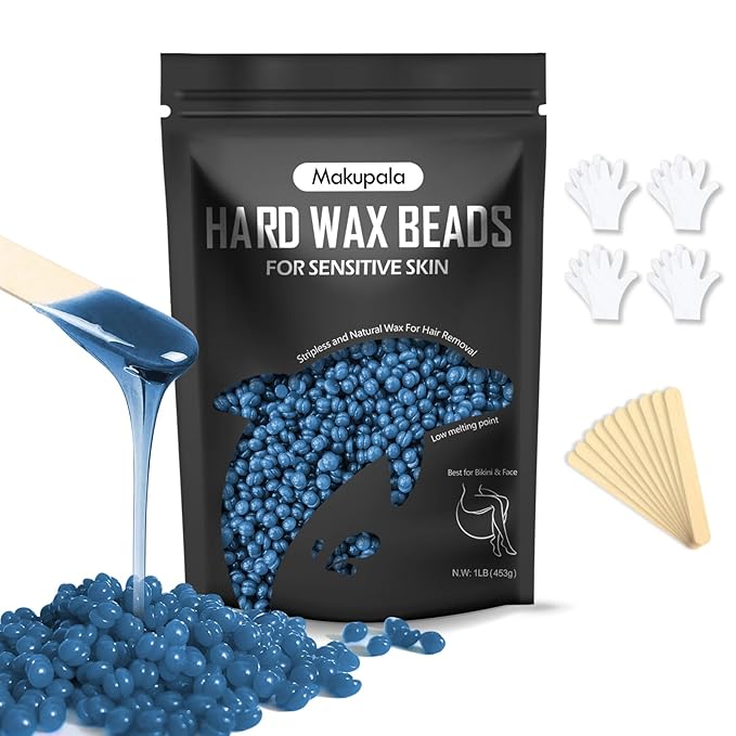 1 lb Hard Wax Beads for Sensitive Skin, 16 oz Waxing Beads for Women Men Brazilian Waxing at Home, Professional Wax Beans Hair Removal for Body, Bikini, Legs, Facial, Easy Use, Blue