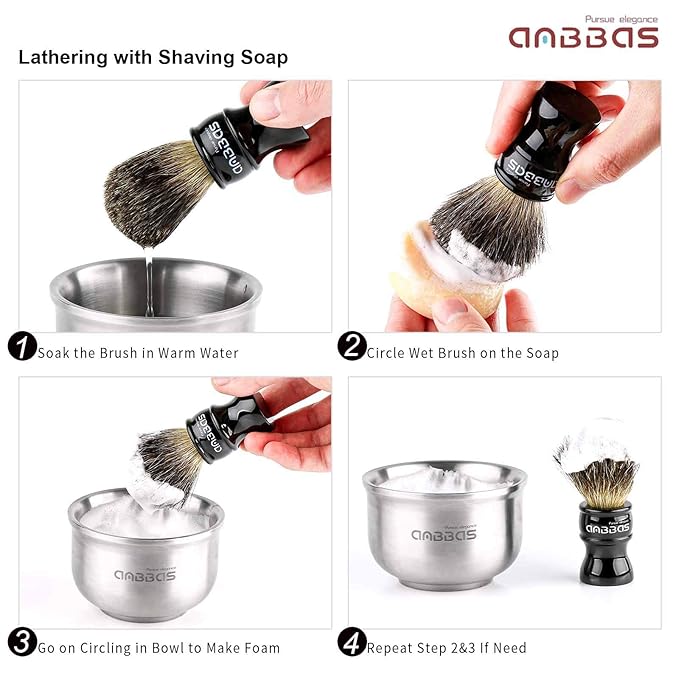 Anbbas Badger Hair Shaving Brush,Stand,Lathering Bowl,3.5oz Soap,Straight Razor with Bag and Razor Strop,7in1 Kit for Men Wet Shave