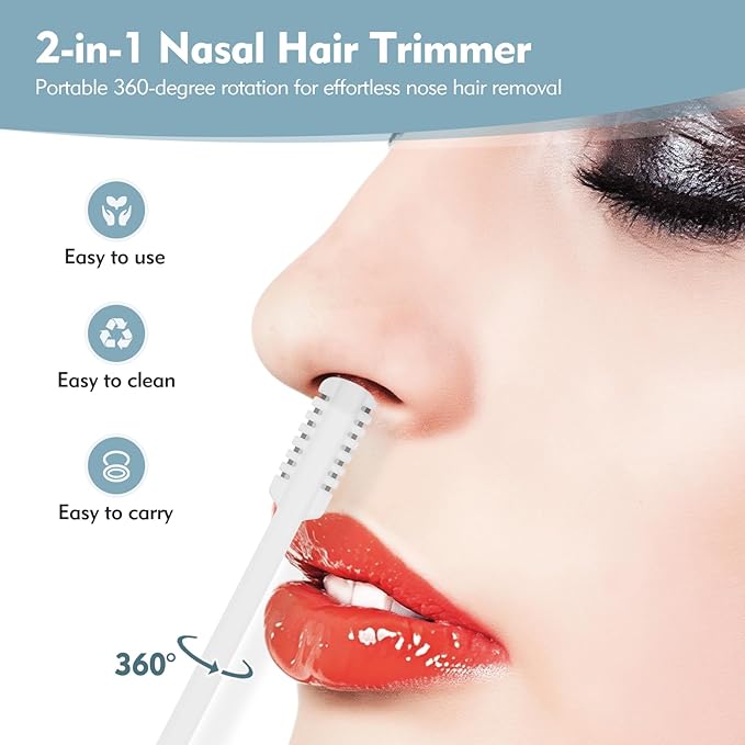 5Pcs 2-in-1 Nasal Hair Cutter, New Double Sided Nose Hair Trimmer, Portable 360° Rotating Manual Nose Trimmer for Men and Women, Pure White