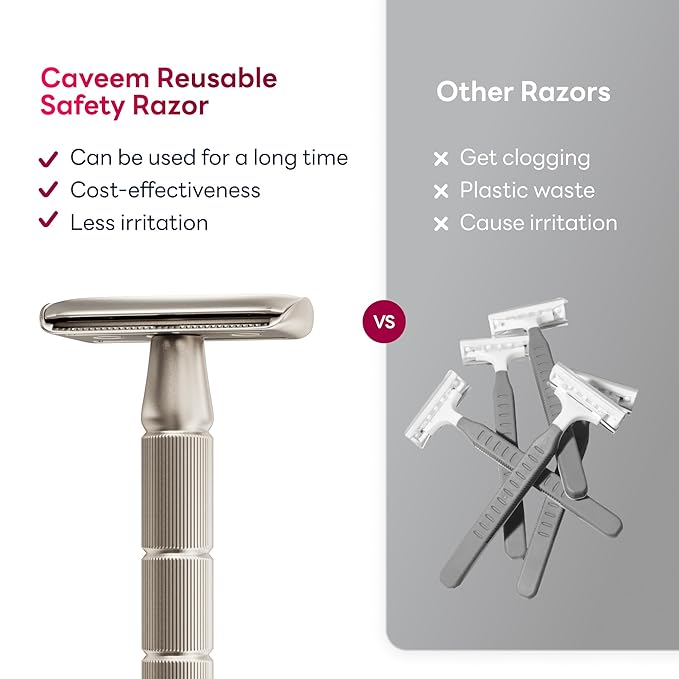 Double-Edge Safety Razor, Single-Blade Razors with 5 Stainless Steel Safety Razor Blades for Men and Women, Reusable Metal Razor – Silver Matt