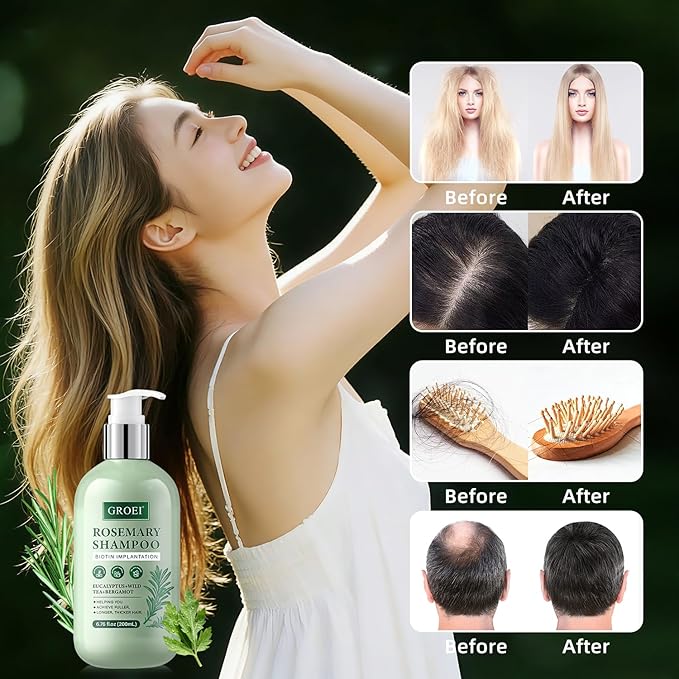 2pcs Rosemary Shampoo for Hair Growth — Deep-Clean Lather with Dimethicone for Smoothness, Lightweight Formula for Fine or Flat Hair