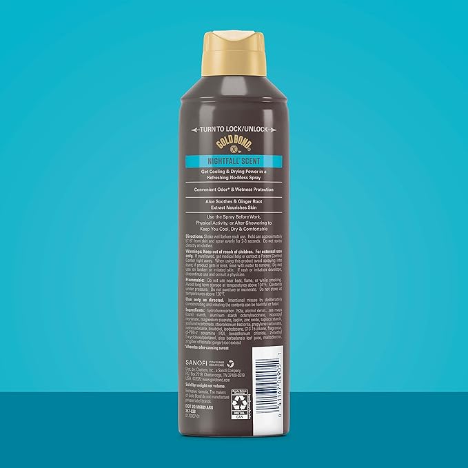 Gold Bond No Mess Talc-Free Body Powder Spray 7 oz. Fresh Scent and Gold Bond Men's Body Powder Spray 7 oz. Nightfall Scent Wetness Protection