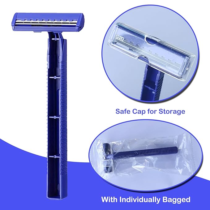 250 Pcs Twin Blade Razors for Men,Shaving Razor Bulk,Manual Disposable Razors for Men Bathing Hotel Travel Women Outdoor,250 Count Blue Shavers