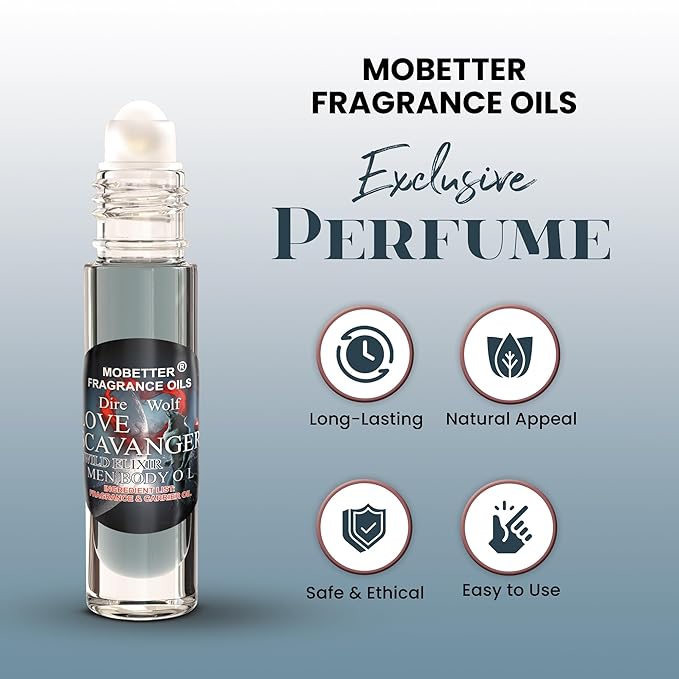 MOBETTER FRAGRANCE OILS Dire Wolf Love Scavanger A Wild Elixir Men Body Oil 0.33 Oz Roll On, Glass Bottle, Long Lasting, Travel Size