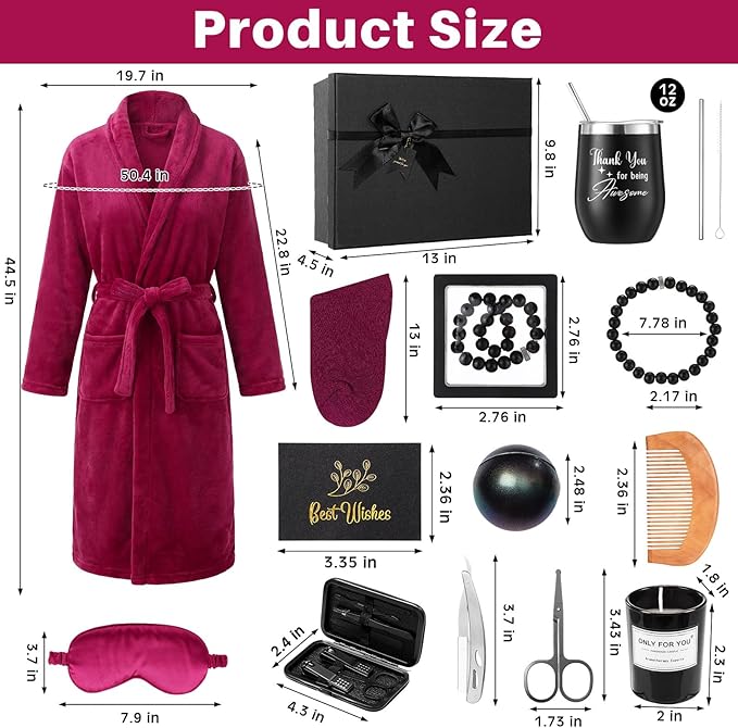 Nuogo 15 Pcs Birthday Gifts for Men Beard Care Set for Him Valentine's Day Gifts Basket Ideas Kit for Men Tumbler Bath Robe for Dad Husband Boyfriend Box(Wine Red)