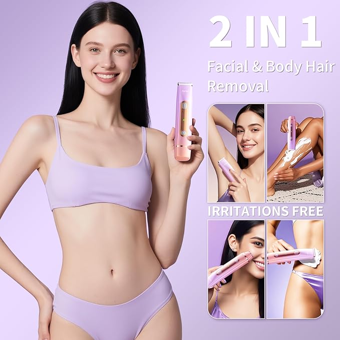 Bikini Trimmer for Women, Electric Razors with Dual Heads, Rechargeable Pubic Hair Trimmer with IPX7 Waterproof, Painless Pro Shaver for Underarm Leg Arm Body Face Private Area（DuskyRose）