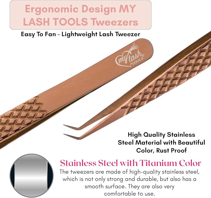 My Lash Tools Eyelash Extension Curved Degree Tweezers for Isolation Lash Extensions 14cm, Best for Individual Isolation & Classic Lashes Japanese Stainless Steel Eyelash Twisers (Copper x)