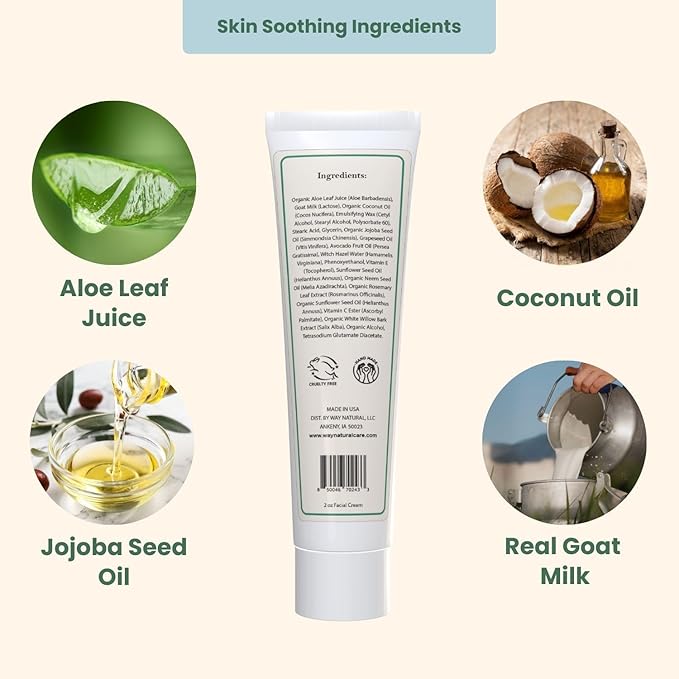 Goat Milk Lotion, Fragrance-Free - Natural Facial Moisturizer for Women & Men w/Aloe - Hydrating Face Moisturizer for Dry Skin, Day & Night - Unscented Goat Milk Face Cream - 2oz Tube